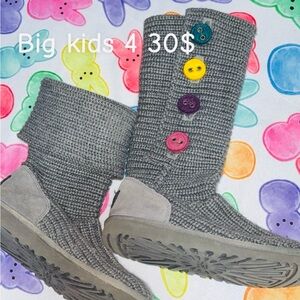 UGG Girls Gray Knit Button Boots with Colorful Buttons